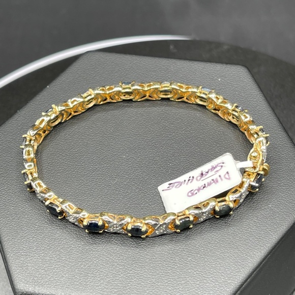 Natural Midnight Sapphire Diamond 18K Vermeil Sterling Silver Bracelet - Picture 3 of 3